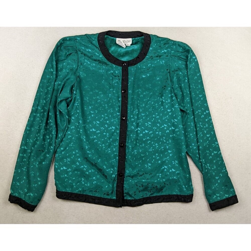 MAGGY BOUTIQUE - VINTAGE WOMEN'S GREEN SILKY TEXTURED BLOUSE - SIZE 6
